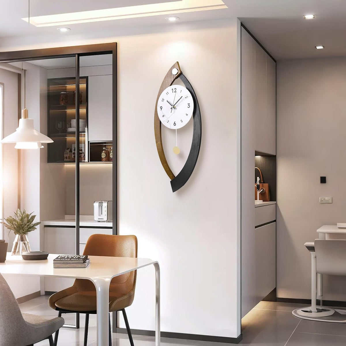 23.6 x 9.8inch Decorative Wall Clocks with Pendulum Solid Wood Frame | Large Modern Unique Clock for Wall Decor Living