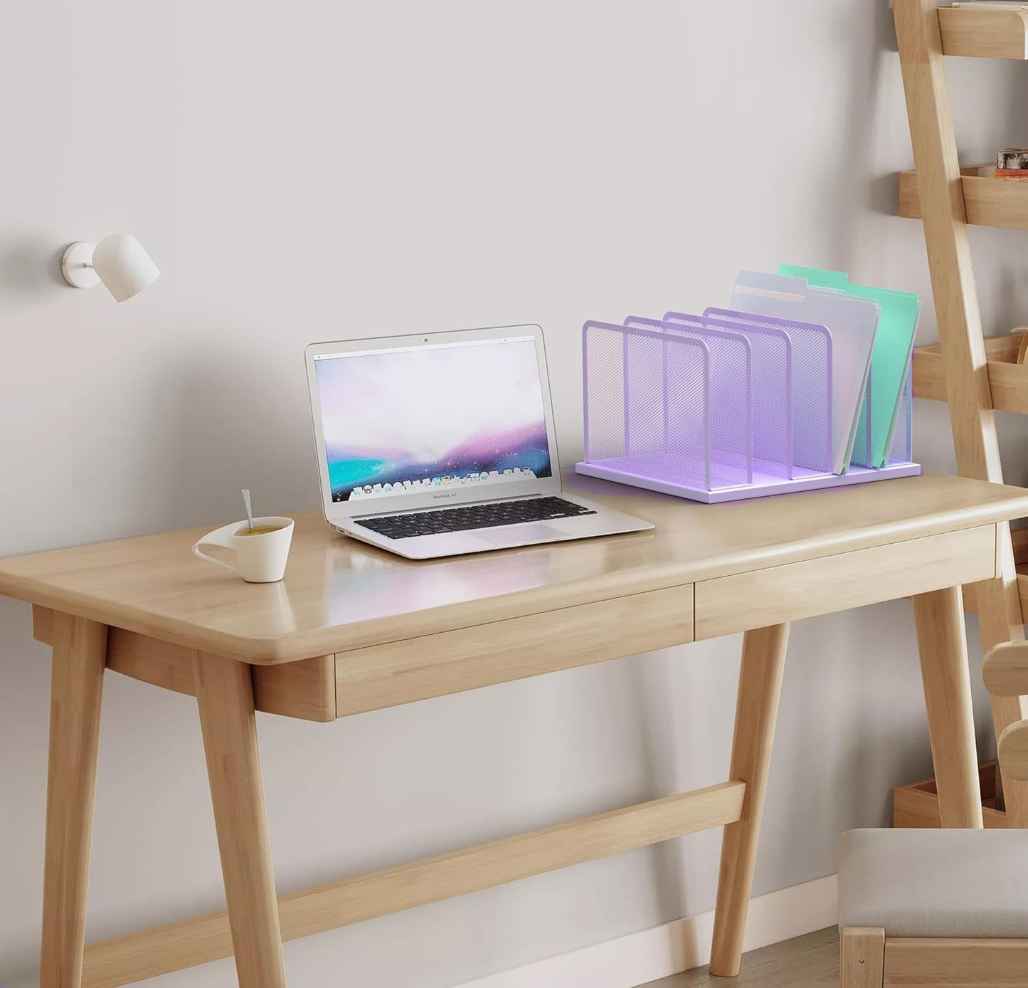 Kuntine.B 5-Section Upright Desk File Organizer Purple 1 Pack | Vertical, Mesh, Metal, Assembly, Stability, Sturdiness