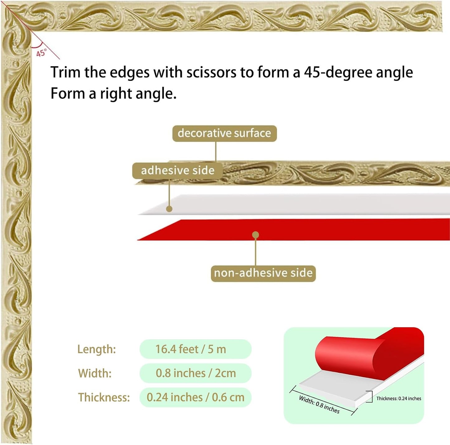 X Self Adhesive Peel and Stick Molding Ceiling Molding / Champagne Gold / 0.8 Inch