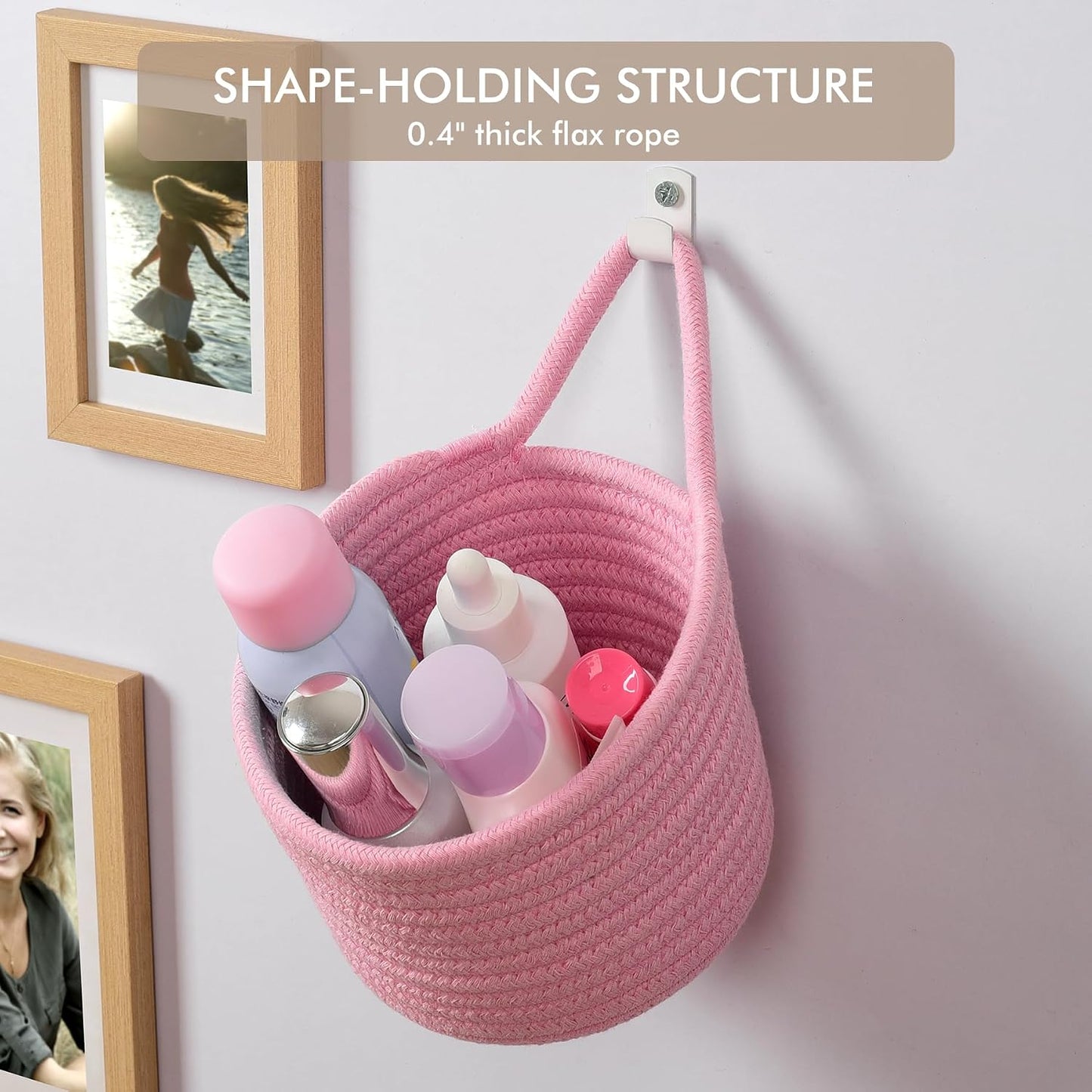 Adhesive Hooks / Storage Organizers / Bright Pink & White / Set of 3