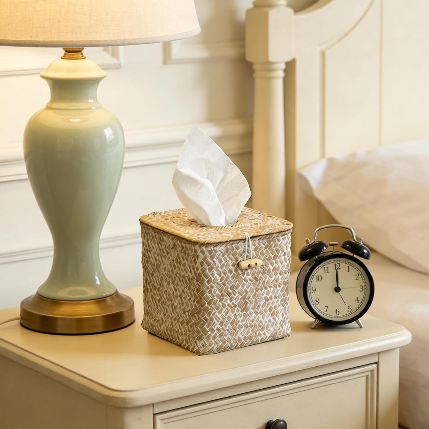 Woven Square Tissue Box Cover / Whitewash / Natural
