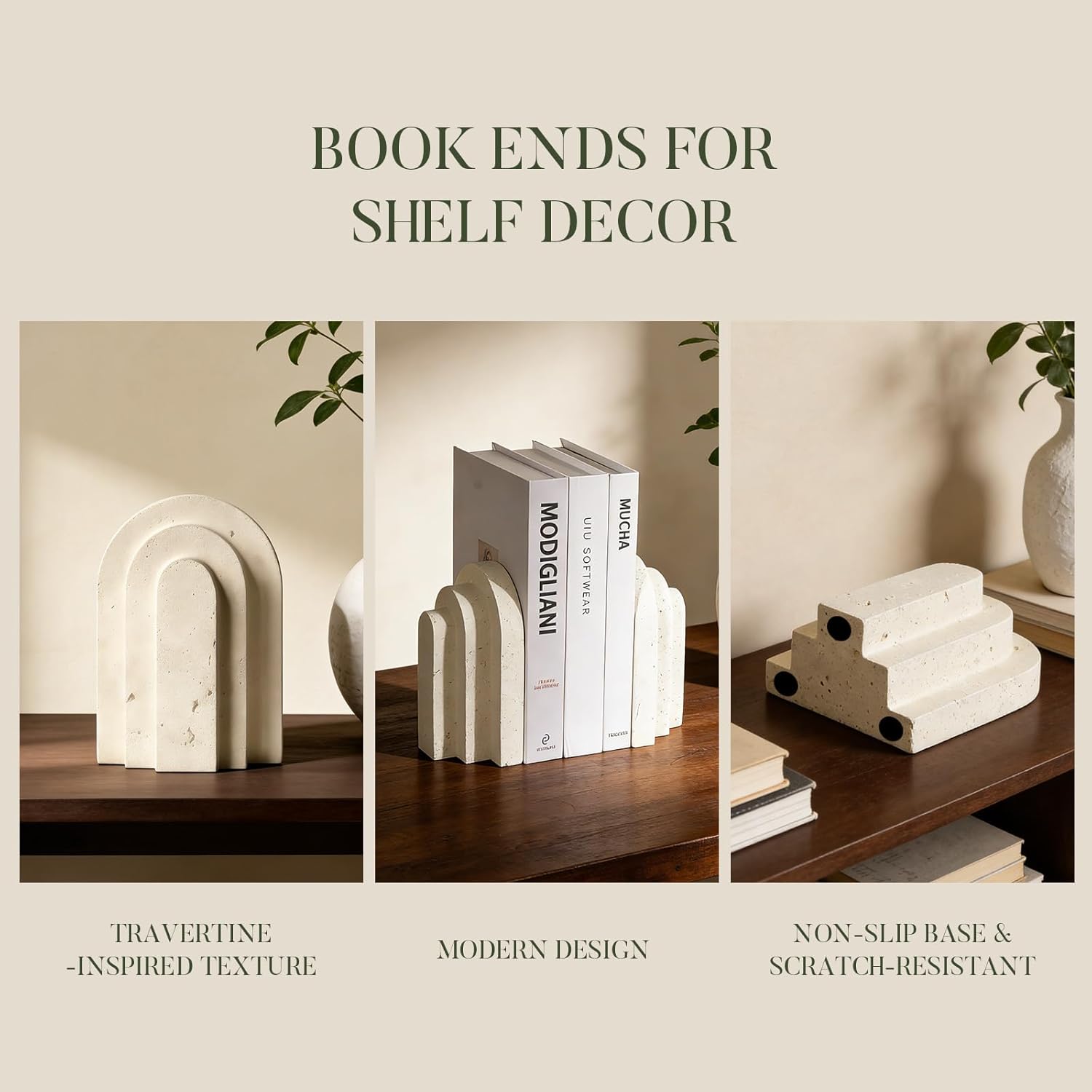 Modern Pleasing Layered Arch Design Aesthetic Bookend Decorative / Beige