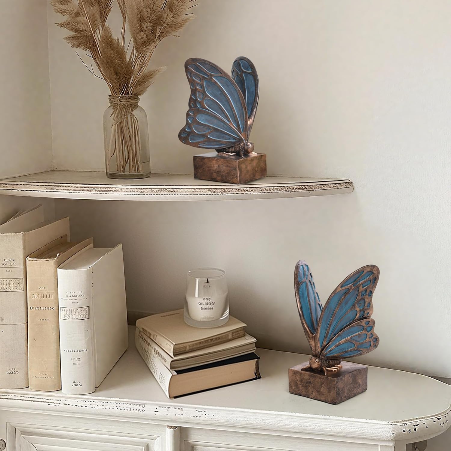 Vintage Blue Butterfly Bookends / Copper Blue