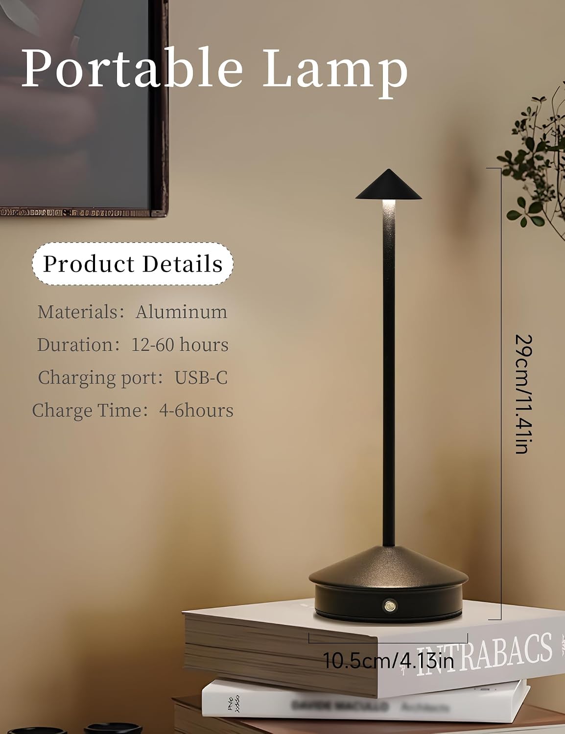 LED Rechargeable Cordless Table Lamps Black | 2 Pcs Portable Modern USB Battery Operated Lights,Waterproof Touch