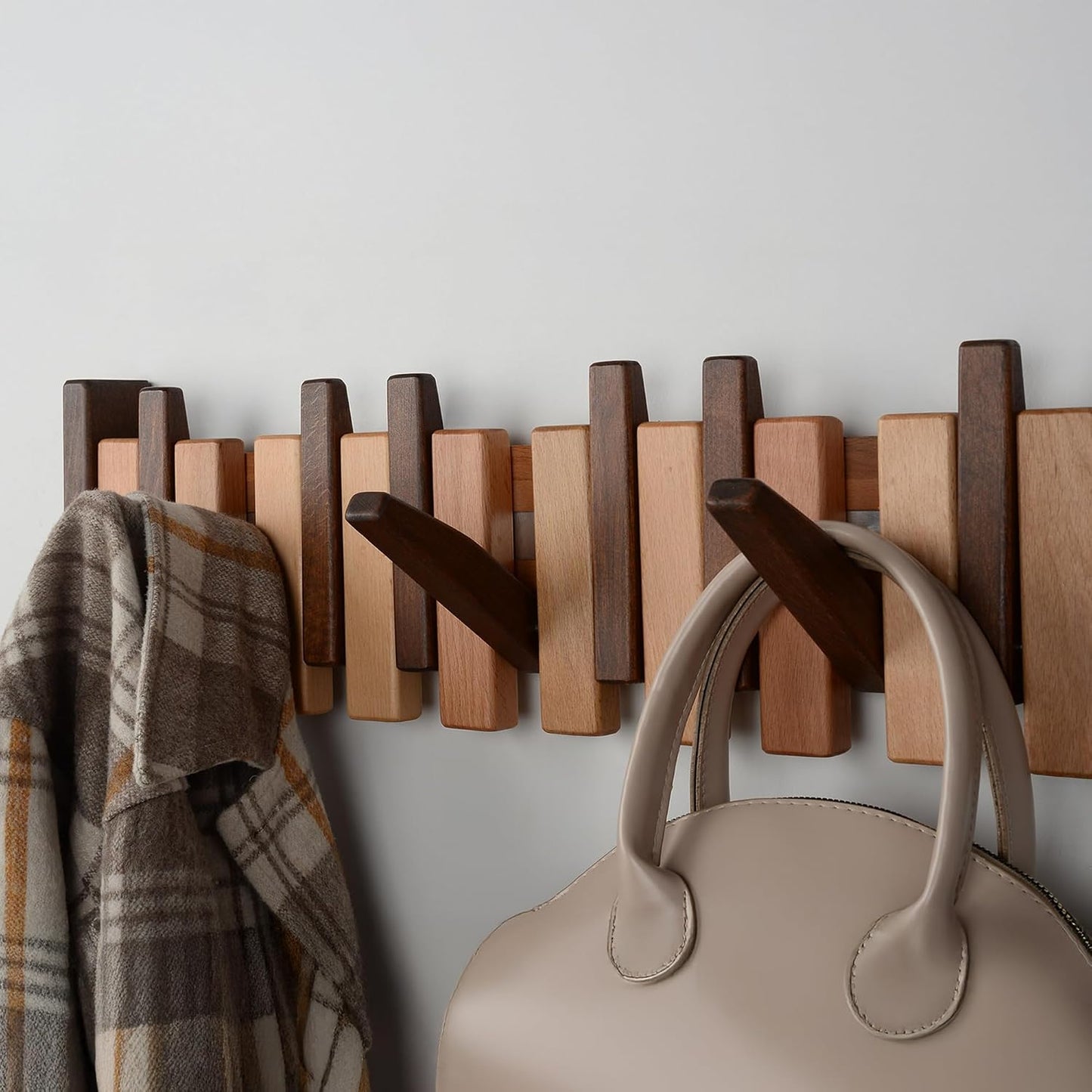 Piano Key Coat Rack / Beech-regular-natural-brown / 10 Hooks
