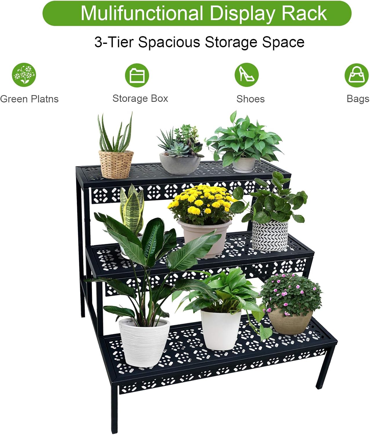Garden 4 you 3-Tier Rectangular Metal Plant Stand, Ladder Flower Pot Rack | 3-tier stair style,Rectangular heavy-duty