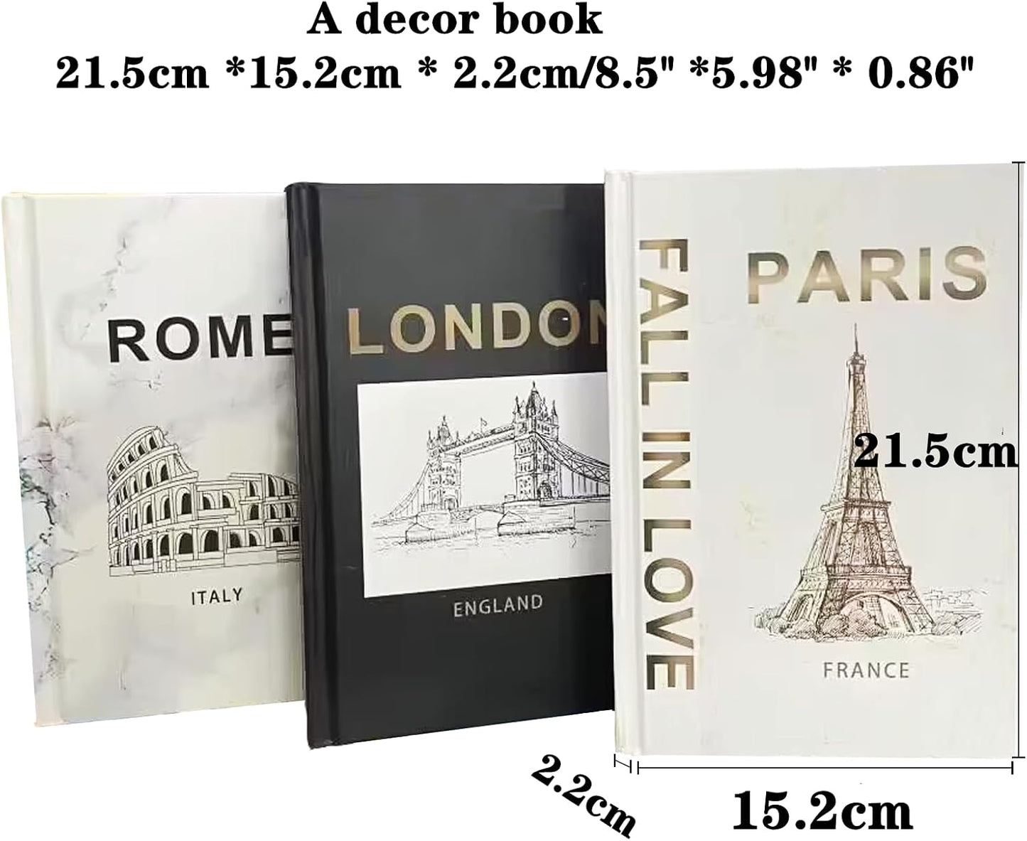 Hardcover Modern Decorative Books Stacked Decorations Decor Books / Rome/paris/london / Set of 3