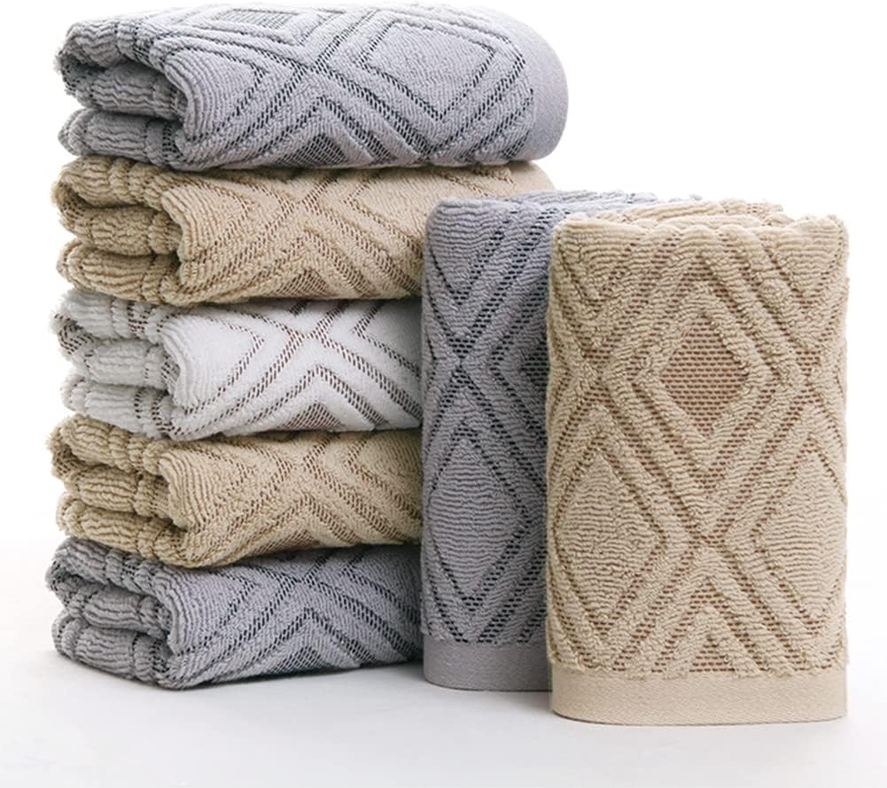 Hand Towels Set of 4 Diamond Pattern 100% Cotton Absorbent Soft Decorative Towel for Bathroom (Gray)