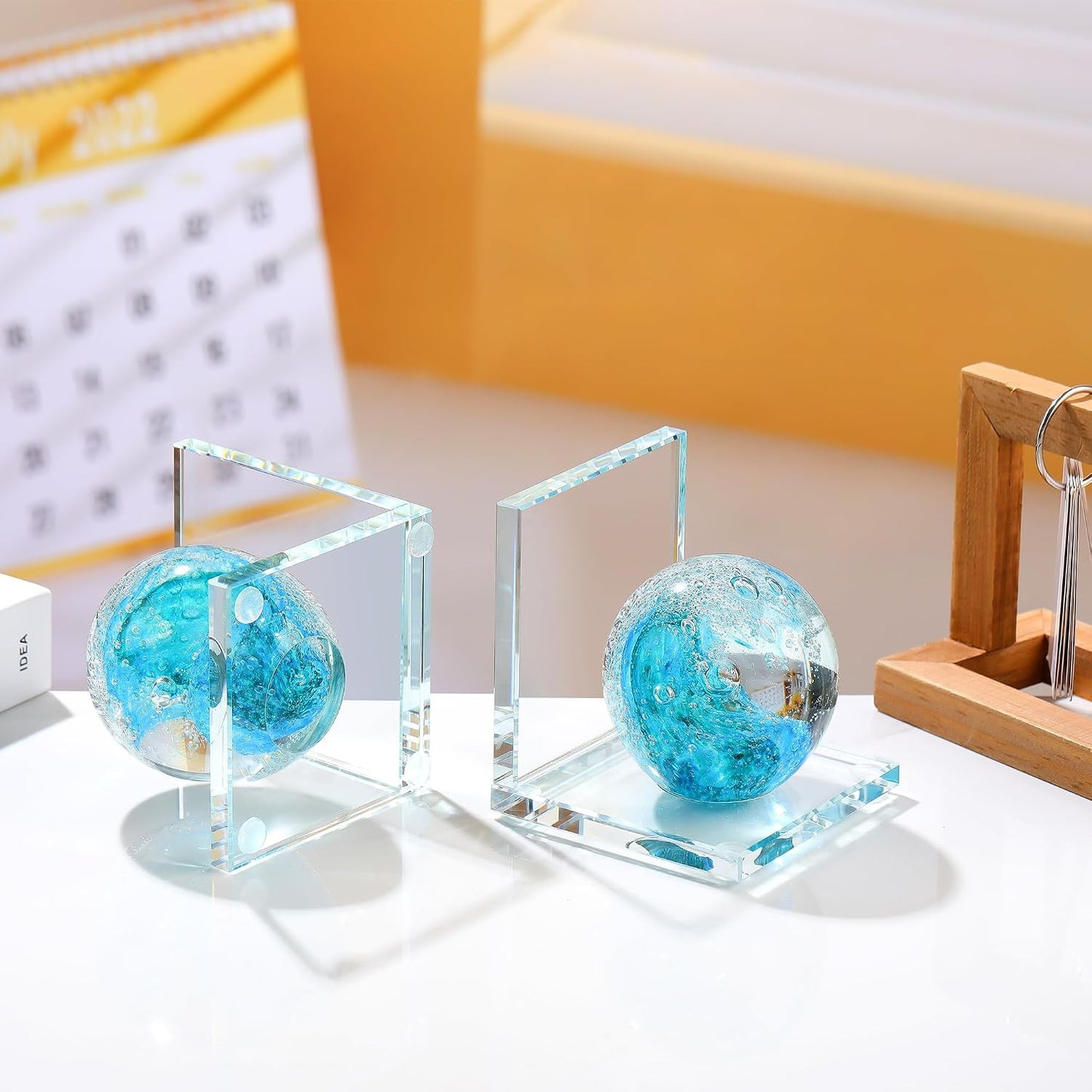 Glass Bookends / Book Ends / Light Blue+green