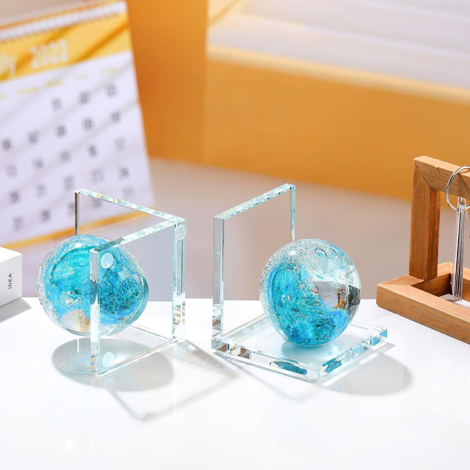 Glass Bookends / Book Ends / Light Blue+green
