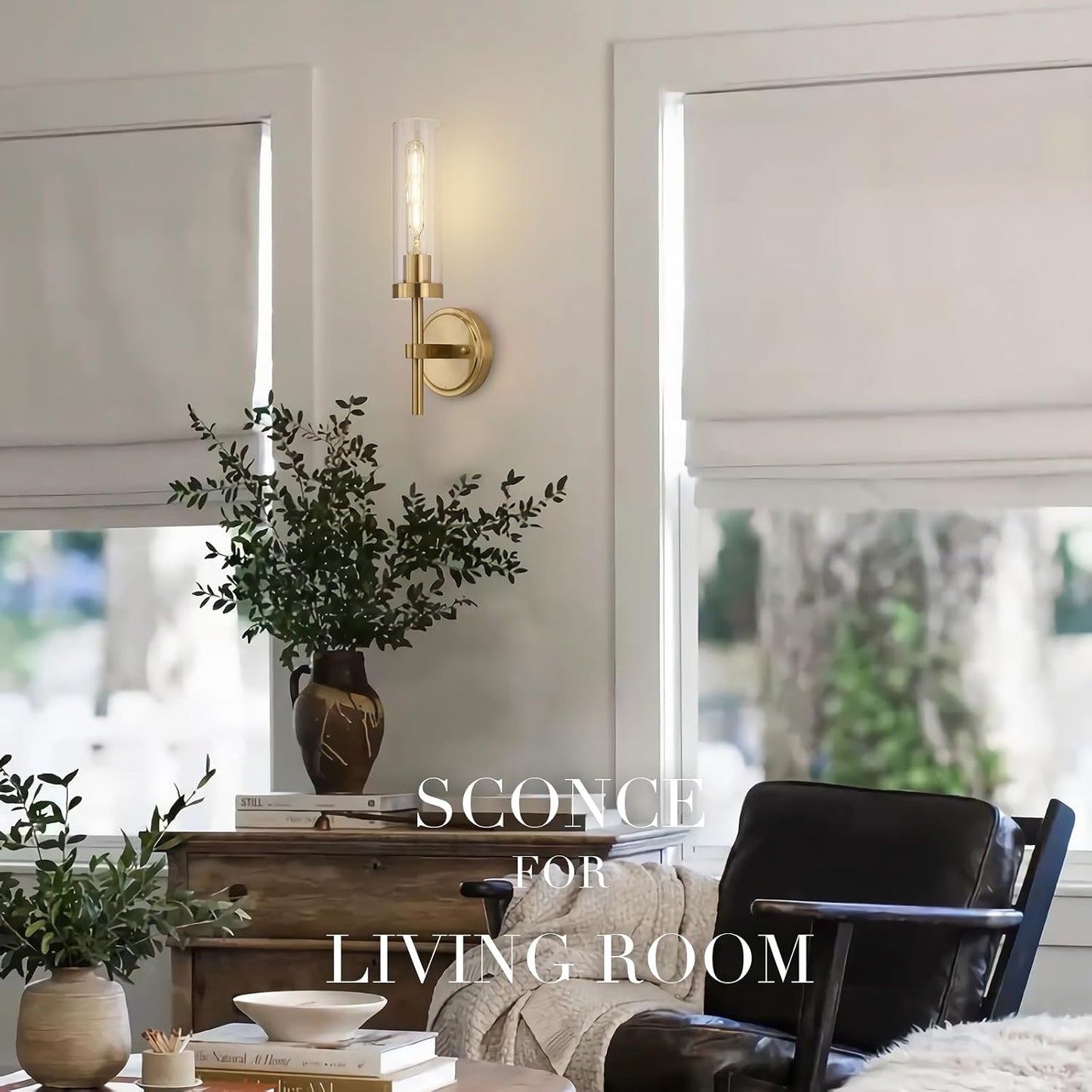 Hardwired Wall Sconces Set of Two, Brushed Gold Bathroom Sconces Wall Lighting Vanity Light Fixtures with Clear Glass