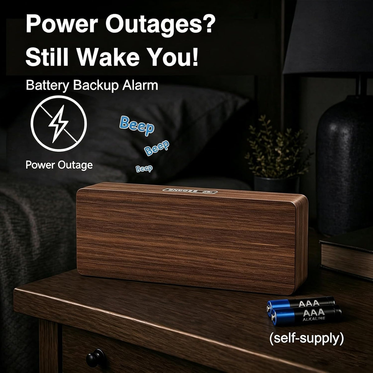Peakeep Wooden Digital Alarm Clock Large Display, Textured Decoration | for Bedroom Living Room Desk Table, Electric