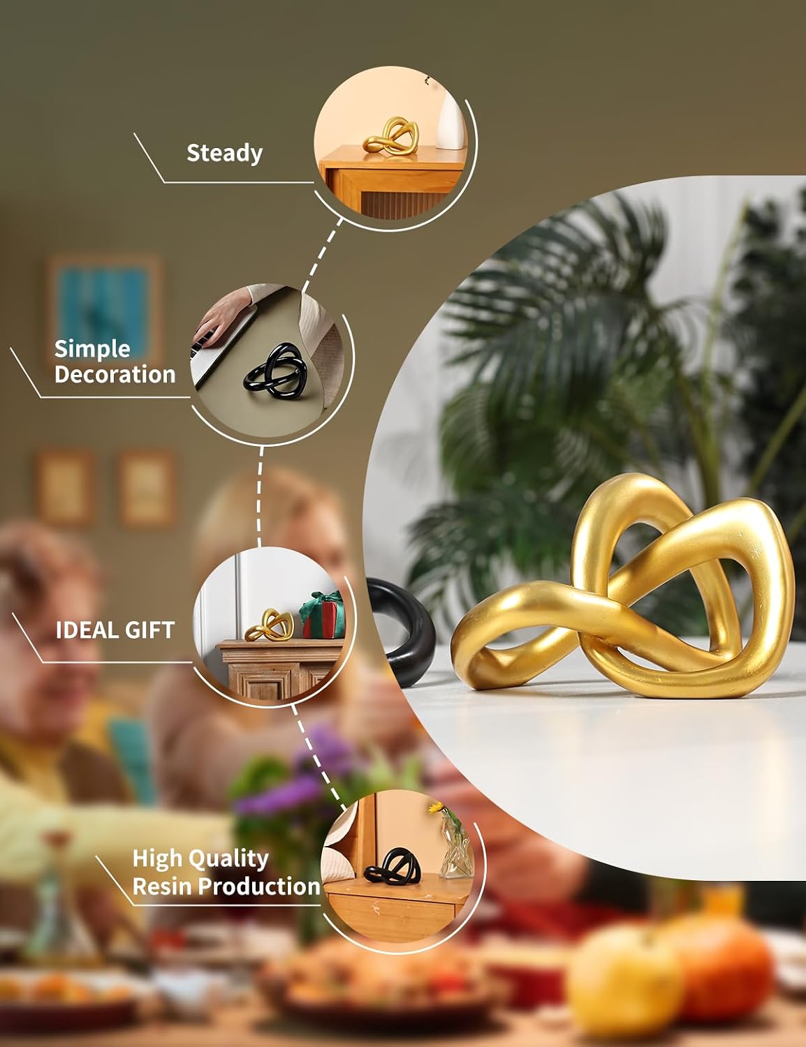 Modern Knot Sculpture Statue / Gold