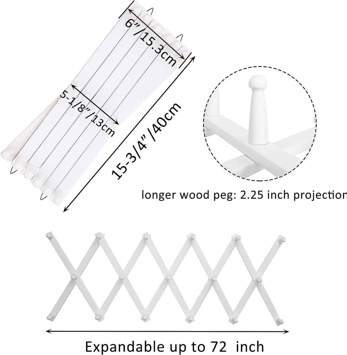 WEBI Accordion Wall Hanger,Expandable Wooden Hat Rack for Wall Mounted Coat Rack,Accordion Hat Hooks Holder for