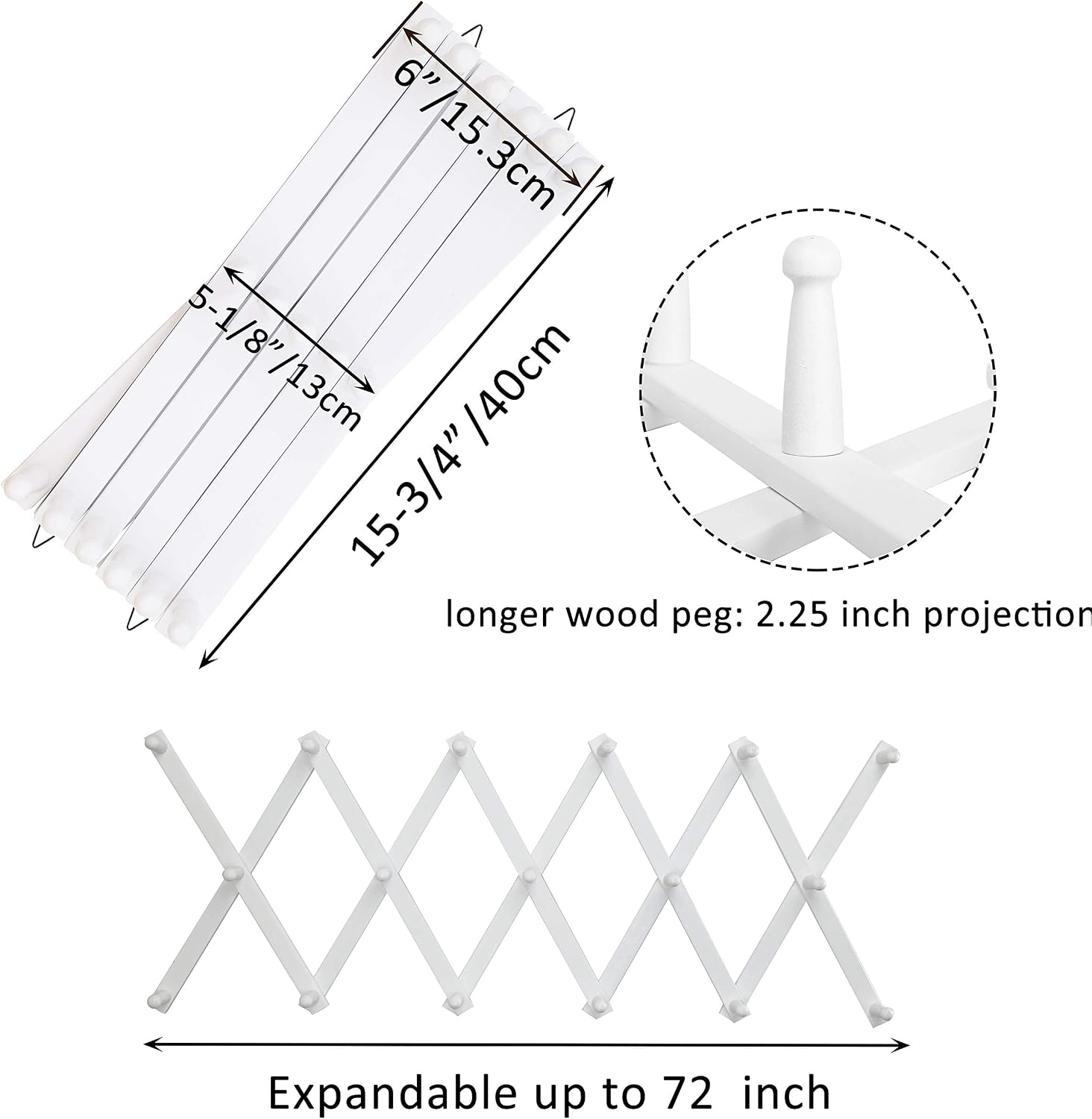 WEBI Accordion Wall Hanger,Expandable Wooden Hat Rack for Wall Mounted Coat Rack,Accordion Hat Hooks Holder for