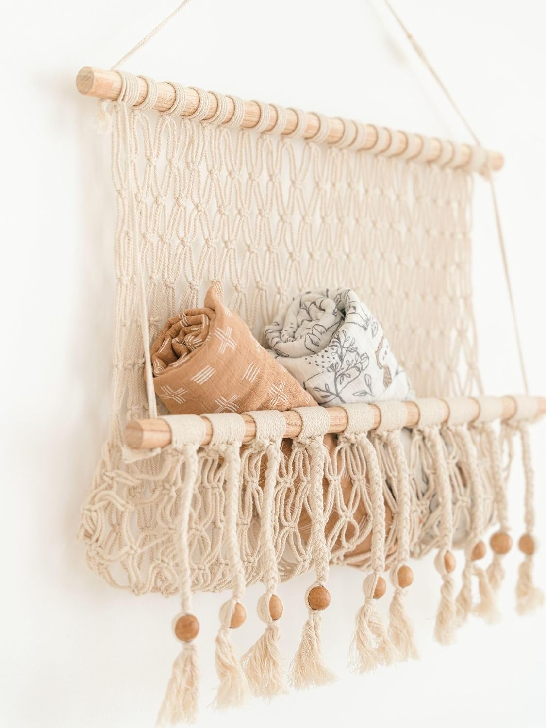 Willow Macrame Hanging Storage Bin / Beige