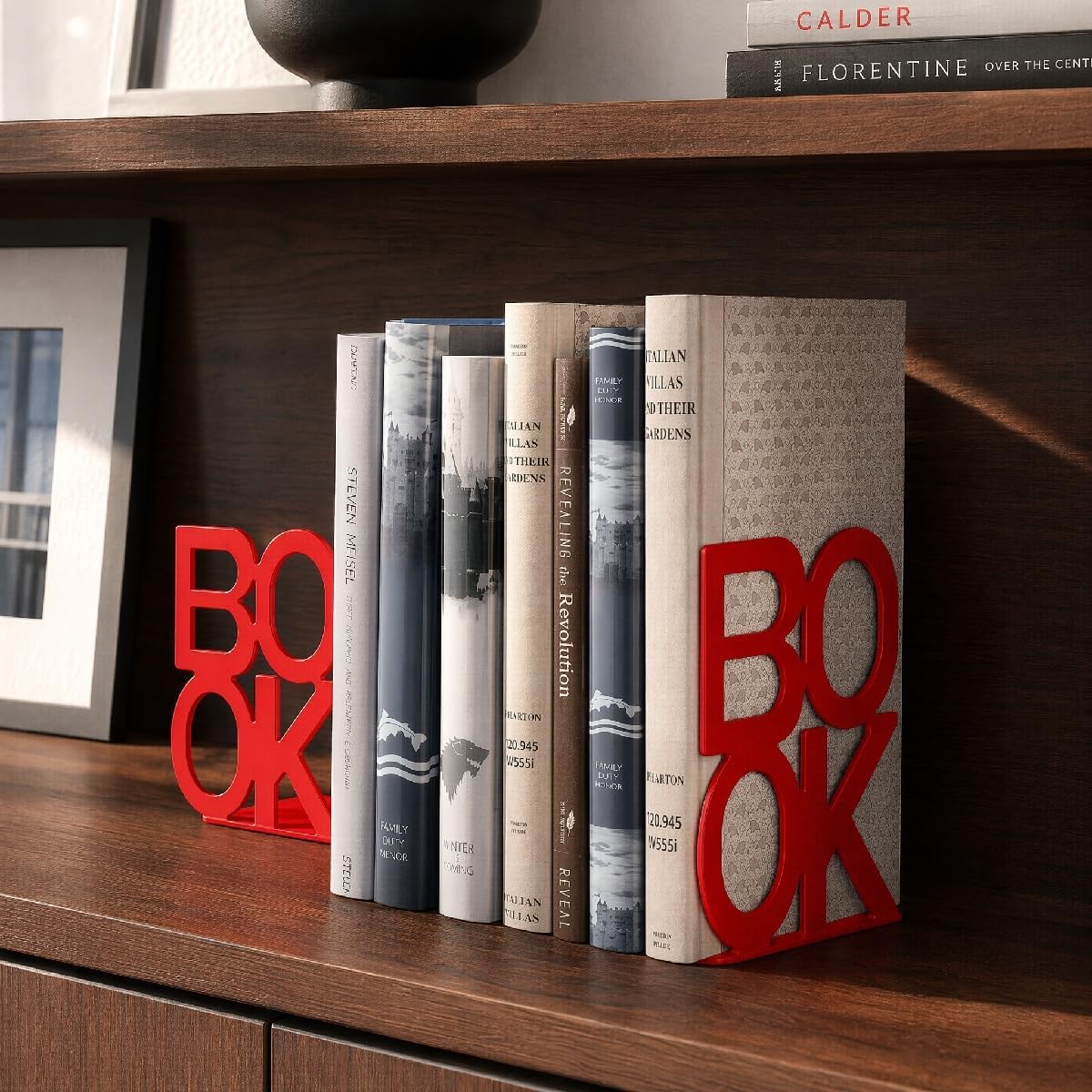 Decorative Metal Book Ends Supports for Bookrack Desk / Red / 2 Pair