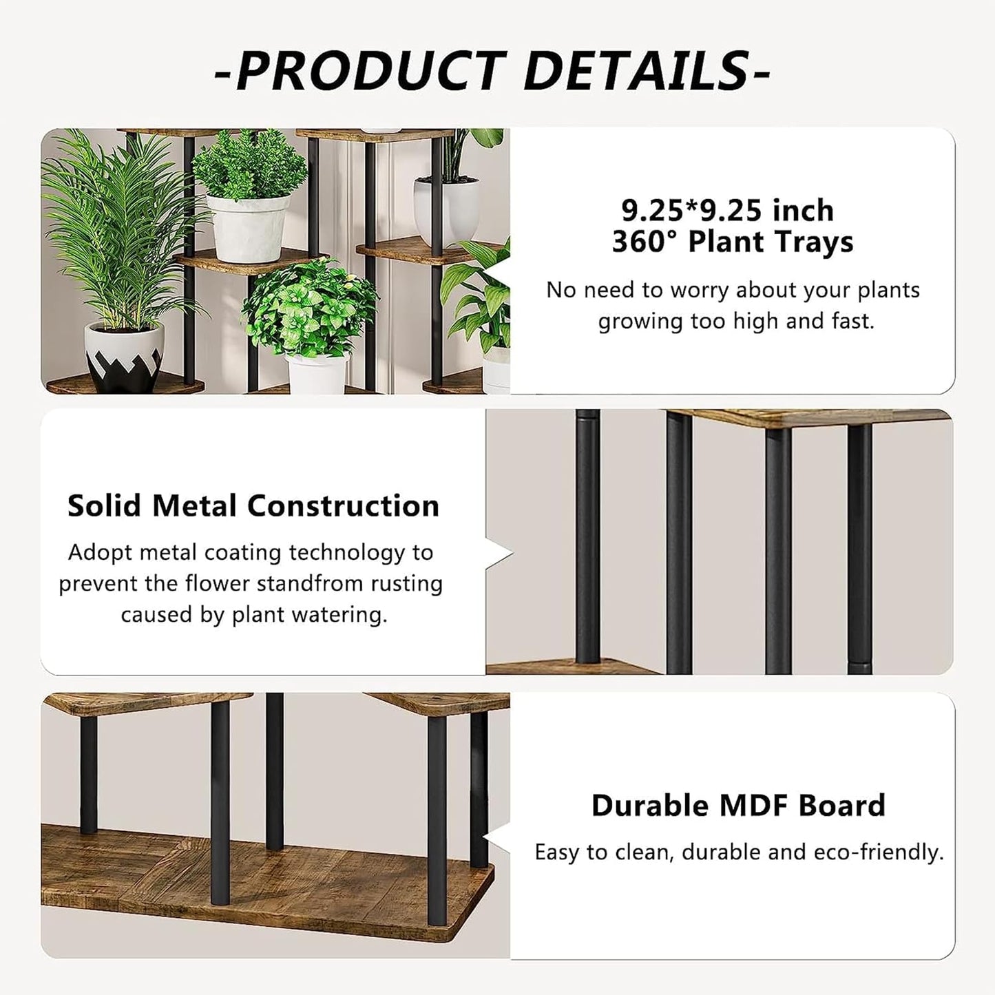 9 Tier Plant Stand Indoor, Thickened Metal Wood Corner Plant Shelf Stands for Multiple Plants, Indoor Tall Plants Stand