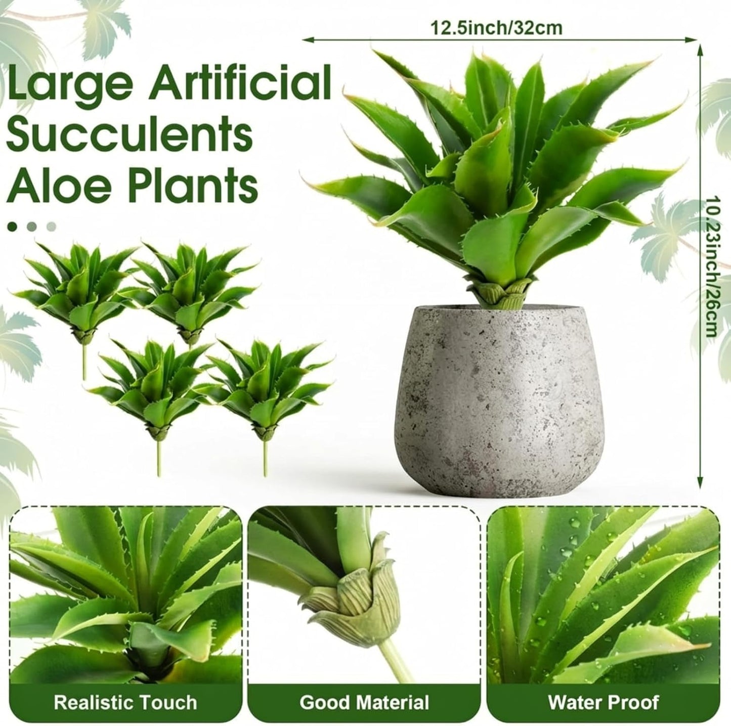 Artificial Succulents Plants Large Fake Faux Unpotted Artificial Succulents / Green / Set of 4