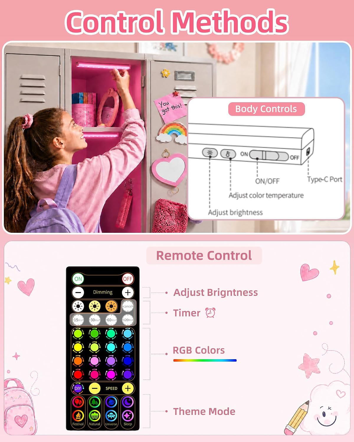 EZVALO Color Changing Locker Light, Bookshelf Light with Remote | Wireless, Magnetic, DIY,1800mAh Rechargeable Battery