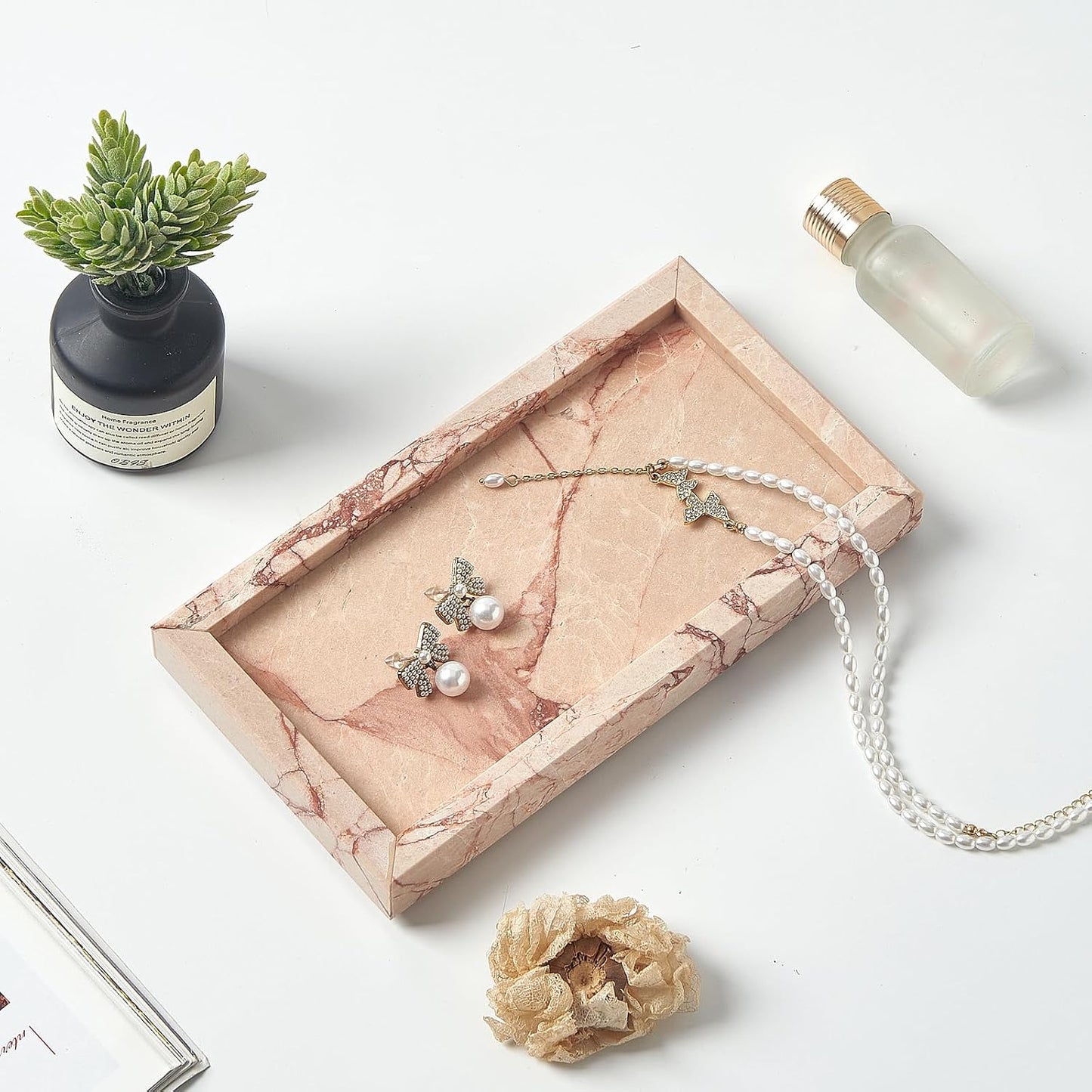 Stone Organizer / Natural Small Marble Vanity Tray / Pink / 7.9 x 4.3 x 0.8