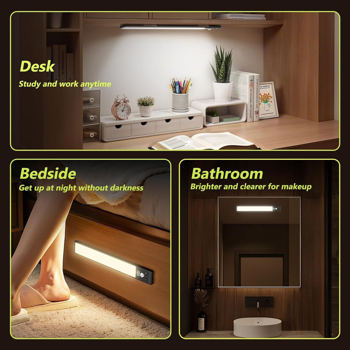 Mpotmiy 4-Pack 10" Wireless Under Cabinet Lights with Digital Display | Rechargeable motion sensor lights with magnetic