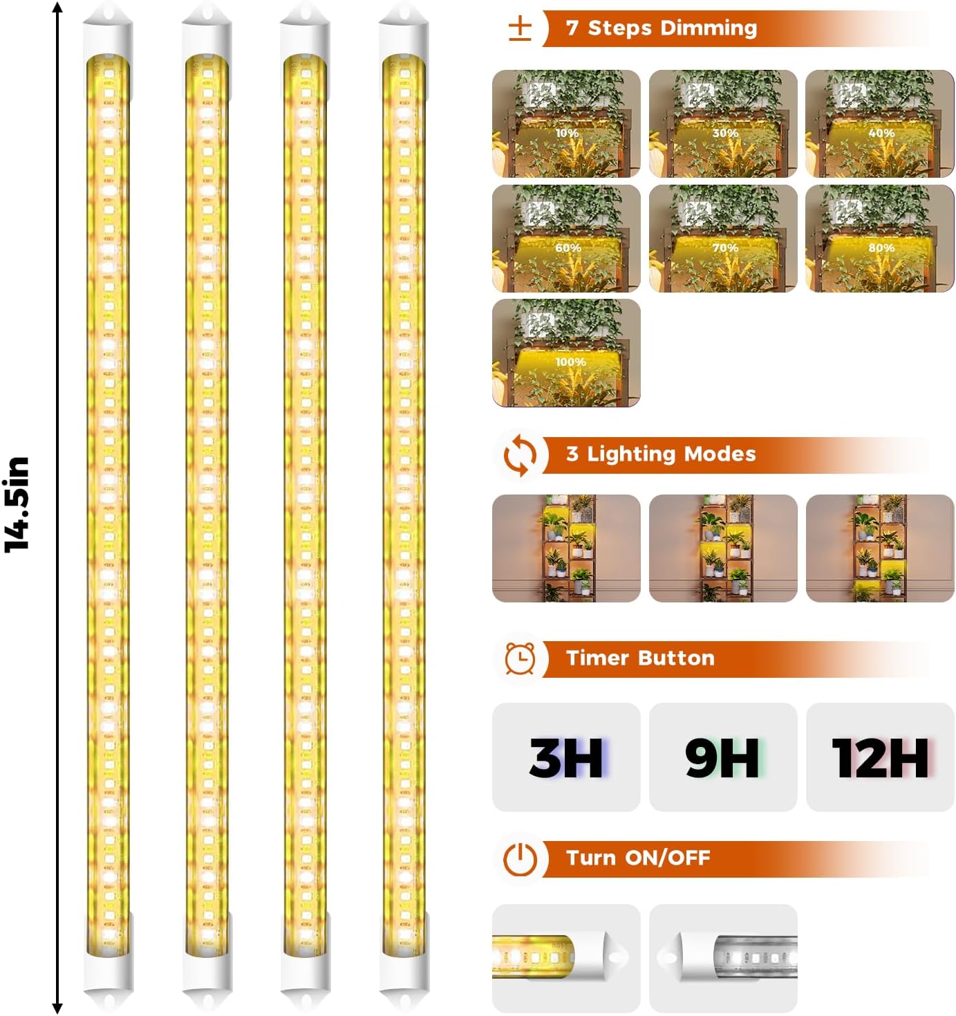 Bamworld Plant Stand with Grow Lights for Indoor Plants Wood Plant Shelf | 4 Tier Large Flower Stand for Mutiple Plant