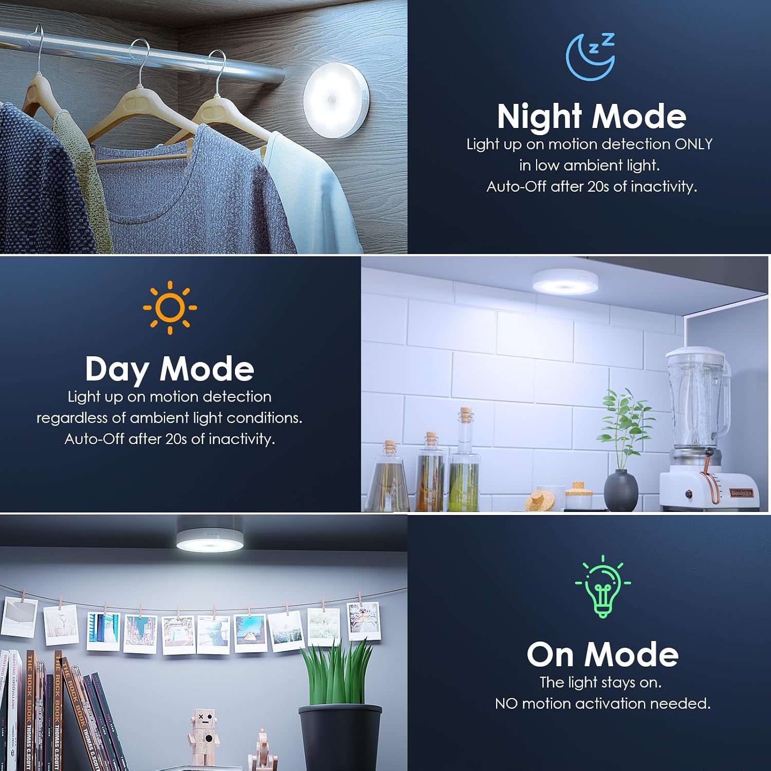 Motion Sensor Puck Light with Remote, Cool White, 8-Pack | Wireless Dimmable, Under Cabinet Lights, Rechargeable