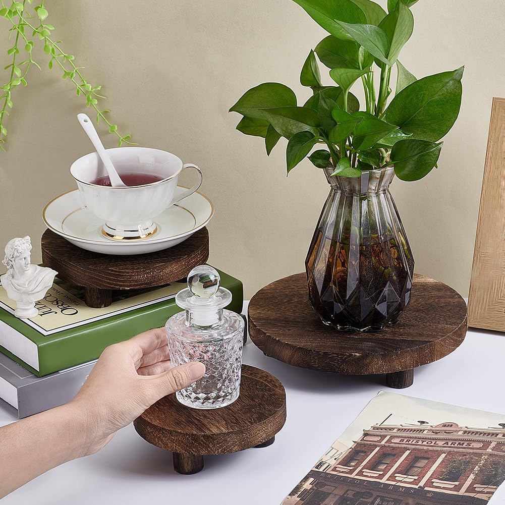 Wood Risers for Decor Flat Round Wood Display Base Riser Stand Wood Pedestal Rustic / Set of 3