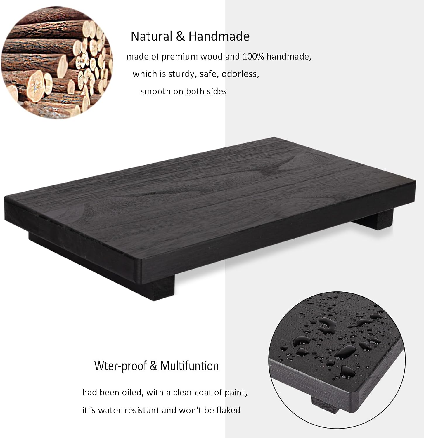 Small Wood Tray Pedestal Stand Farmhouse Bathroom Decor Decorative Wooden / Black / 11.8 x 7 x 1.6