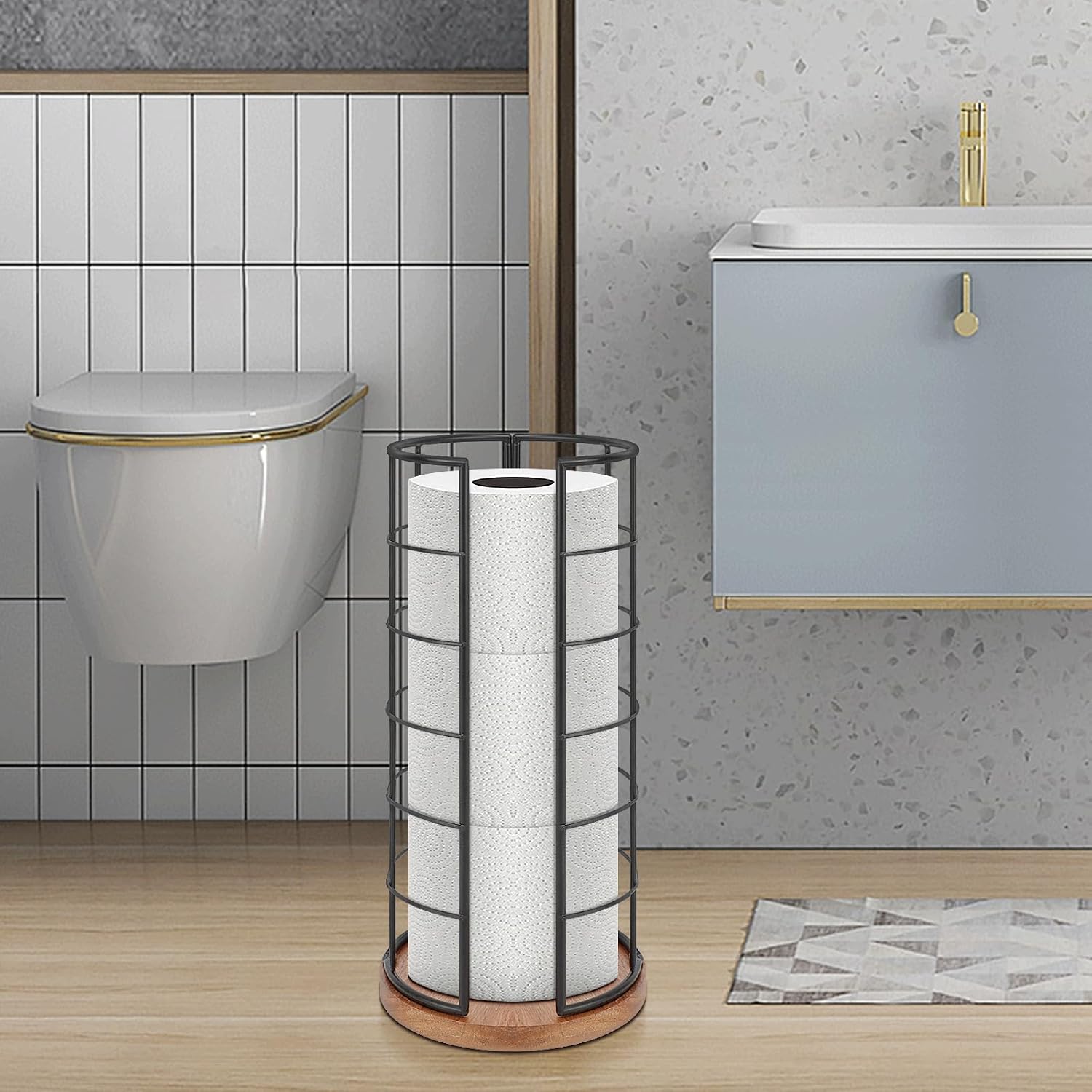 NearMoon Toilet Paper Organizer Stand, Freestanding 3 Rolls Tissue Storage, Metal Bathroom Accessory, Rustproof Toilet