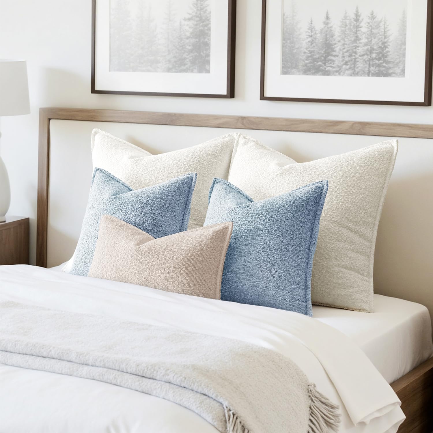 Decorative Textured Boucle Throw Pillow Covers Broadside Thick / 18 x 18 / Light Blue / Set of 2