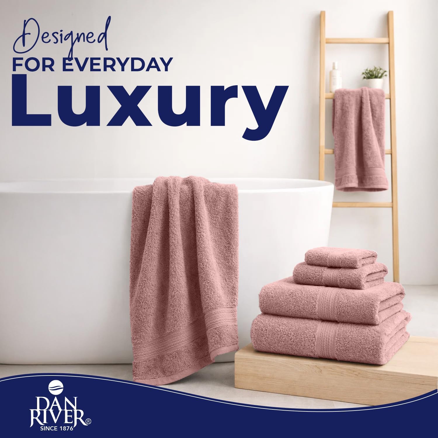 DAN RIVER 8 Piece Luxury Bath Towels for Bathroom, Towel Set, Dusty Rose | 2 Bath towels, 2 Hand towels, and 4 Wash