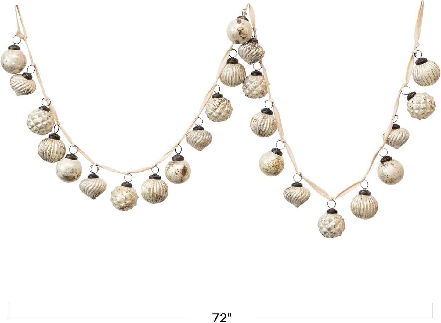 Creative Co-Op Embossed Mercury Glass Ball Ornament Garland, Distressed Matte Cream