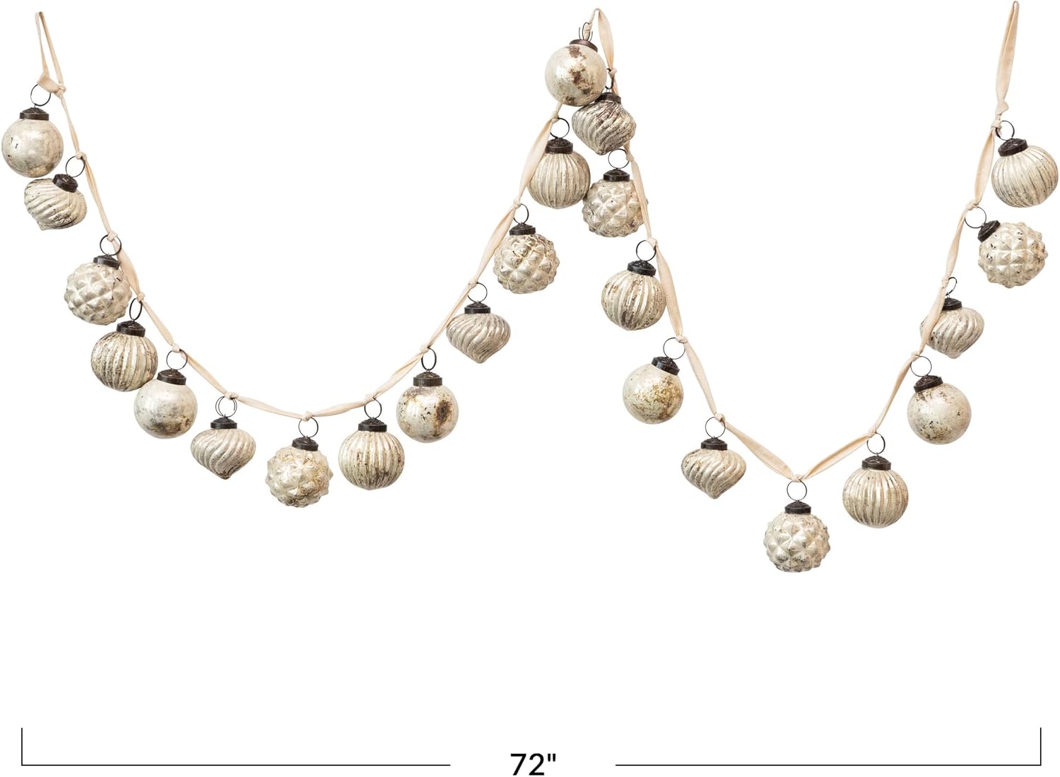 Creative Co-Op Embossed Mercury Glass Ball Ornament Garland, Distressed Matte Cream