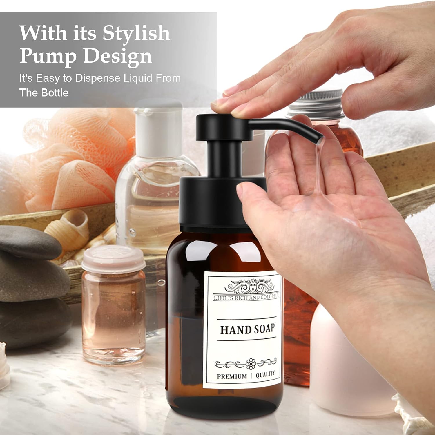 Glass Soap Dispenser with Pump and Wall Mount Holder,8.5 Oz Shampoo and Conditioner Dispenser with Waterproof