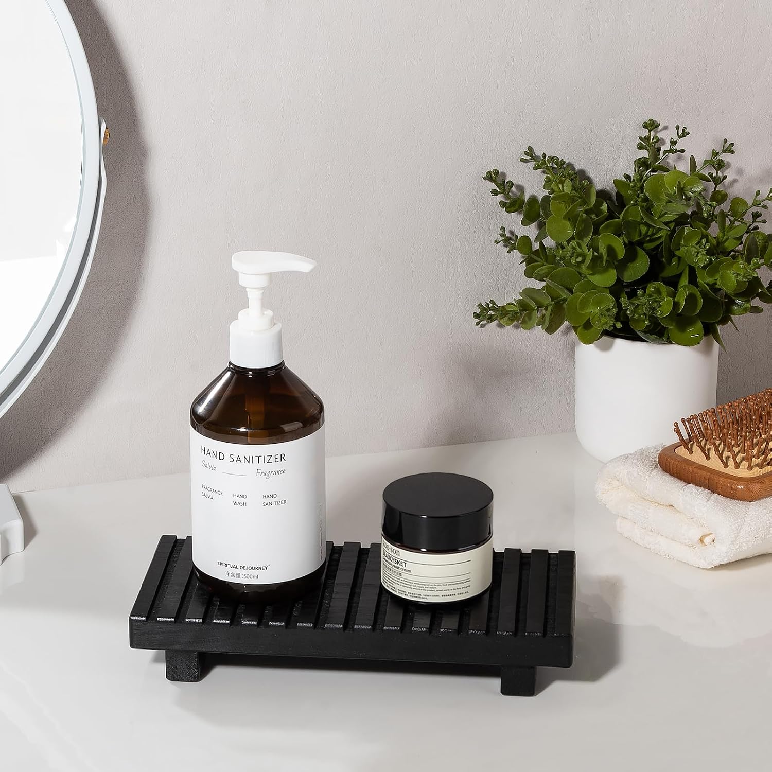 Bathroom Tray Rustic Farmhouse Bathroom Decor Wood Display Stand Riser / Black / 10 x 4.5 x 1.6