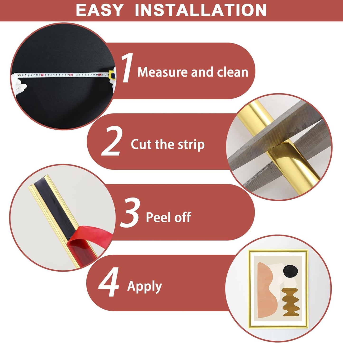 Tile Edge / Peel and Stick Finish Molding Trim / 196.8"L x 0.79"W / Matte Gold / 196.8 x 0.79