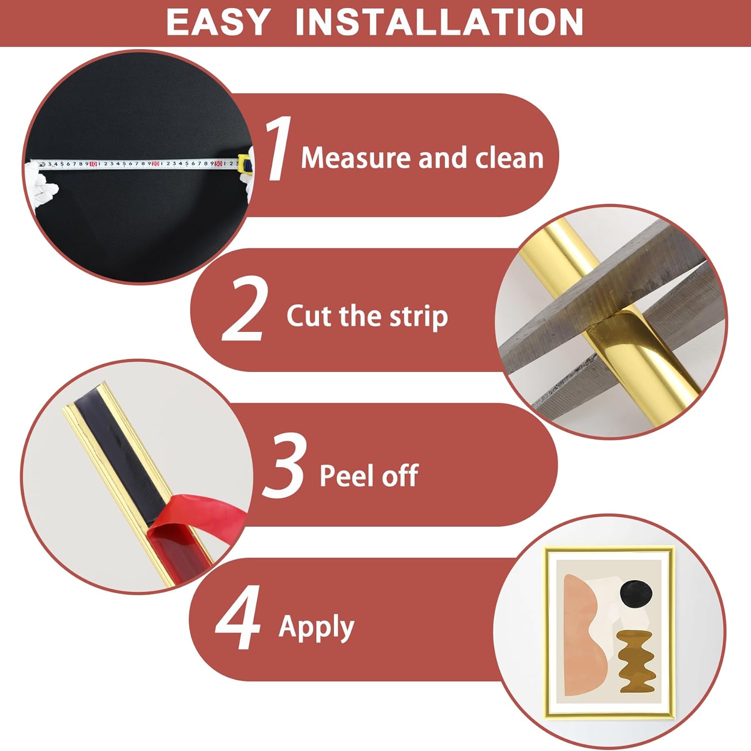 Tile Edge / Peel and Stick Finish Molding Trim / 196.8"L x 0.79"W / Matte Gold / 196.8 x 0.79