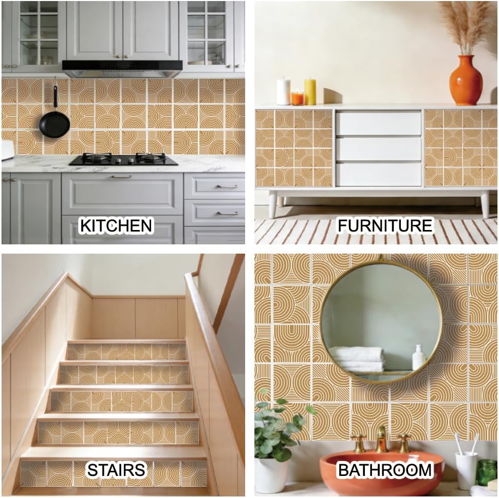 Modern Geometry Tile Sticker Arch Patterns Peel and Stick Wall Tile / Brown / 4 x 4 / Set of 36