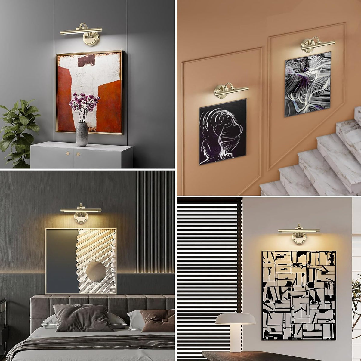 Picture Light for Wall,Battery Operated Art Lights for Painting,3 Color and Brightness, Adjustable Wireless Portrait
