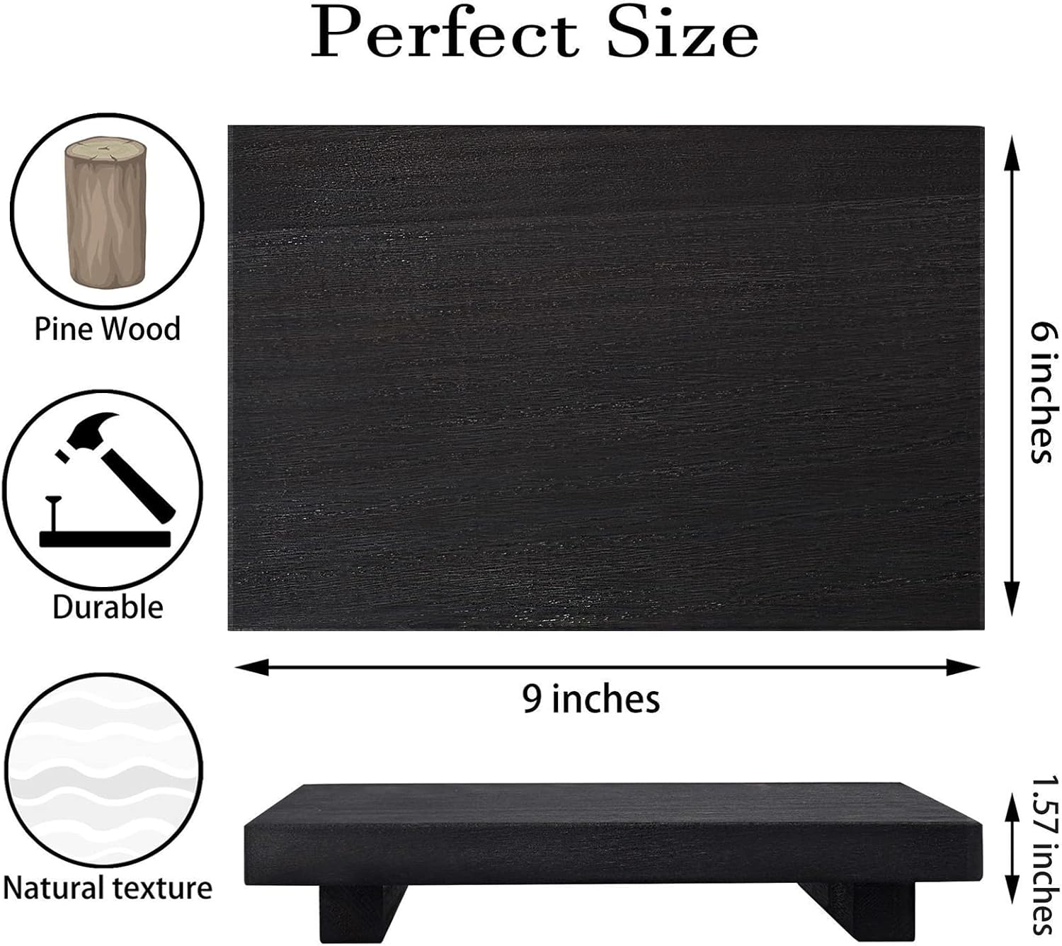 Small Wood Tray Pedestal Stand Farmhouse Bathroom Decor Decorative Wooden / Black / 9 x 5.9 x 1.6