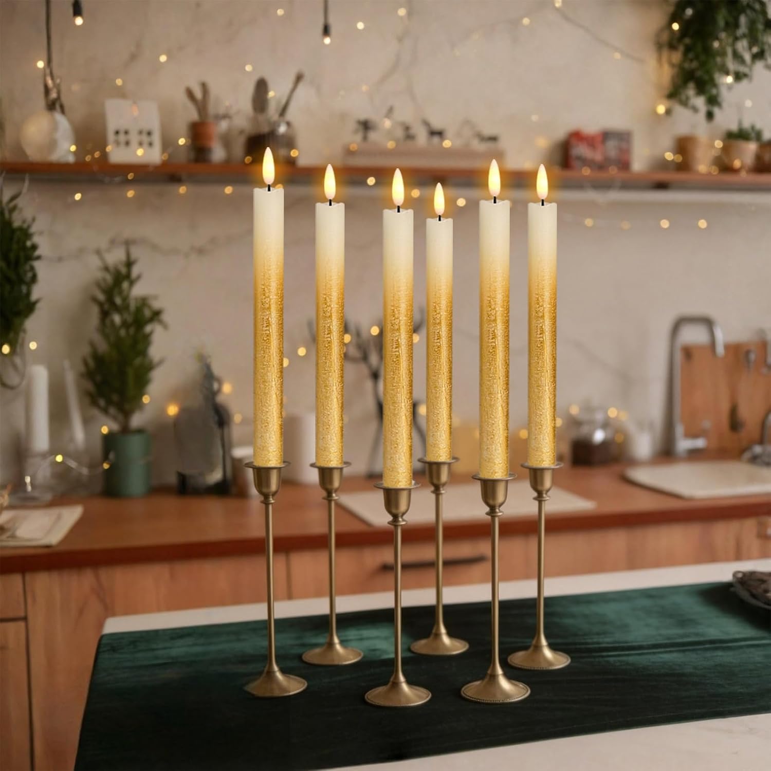 Wondise Gold Flameless Taper Candles with Timer & Remote, 9 Inch Battery Operated LED Flickering Window Candle for