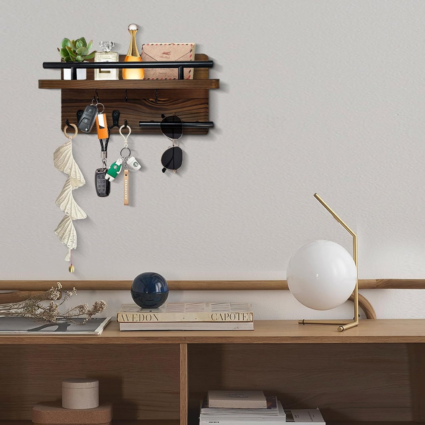 Wooden Wall Mounted Key and Mail Holder Organizer