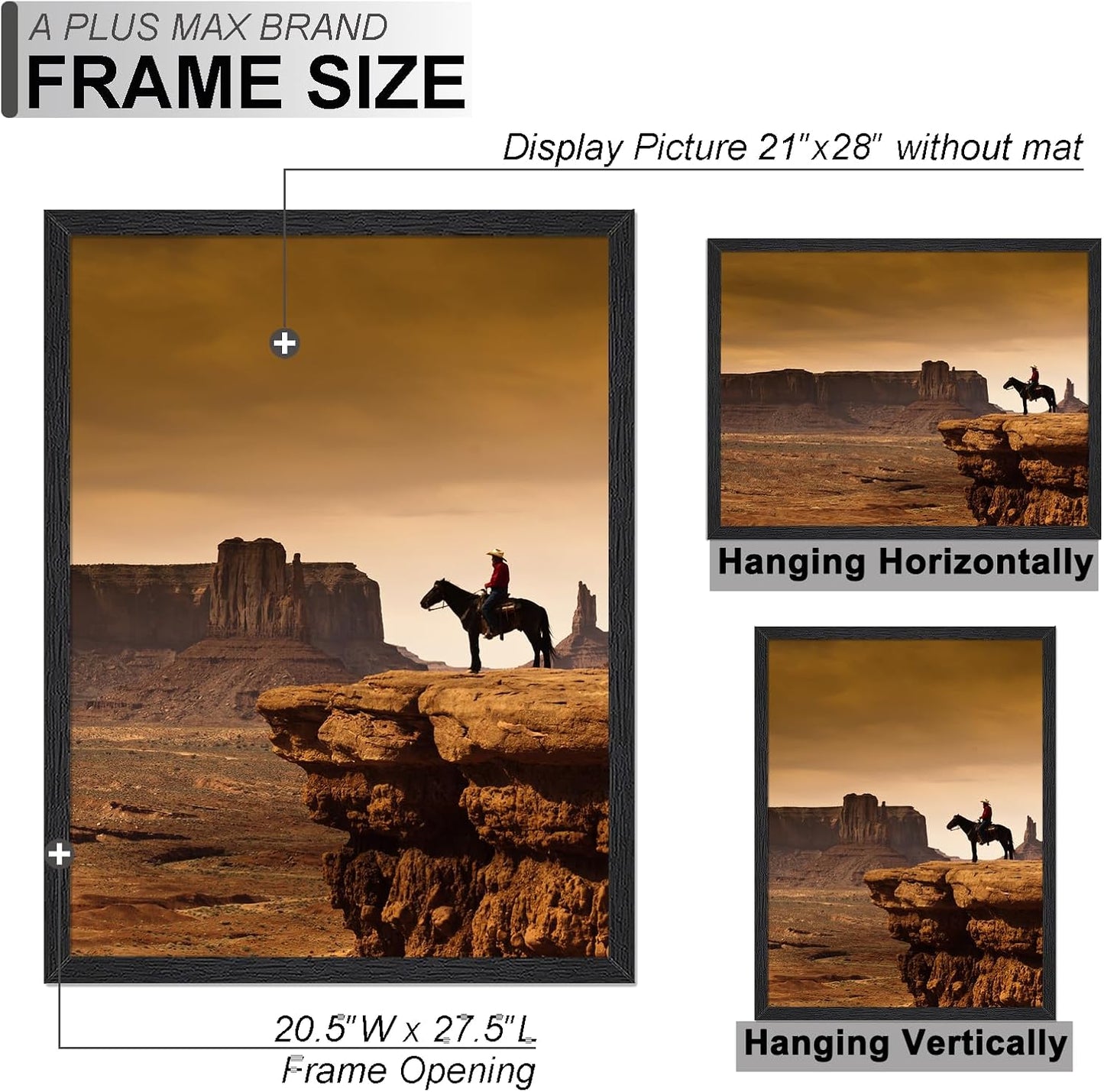 A PLUS MAX 21x28 Picture Frame Set of 2 Black Light Weight Wall Mount | 21 x 28 Inch Black Wood-grain Engineered Wood