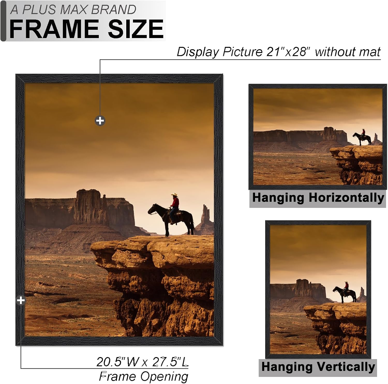 A PLUS MAX 21x28 Picture Frame Set of 2 Black Light Weight Wall Mount | 21 x 28 Inch Black Wood-grain Engineered Wood