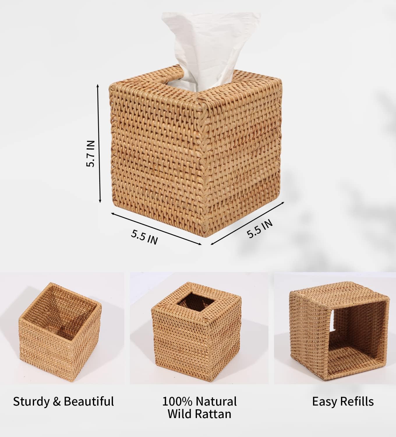 Rattan Tissue Box Cover / Natural