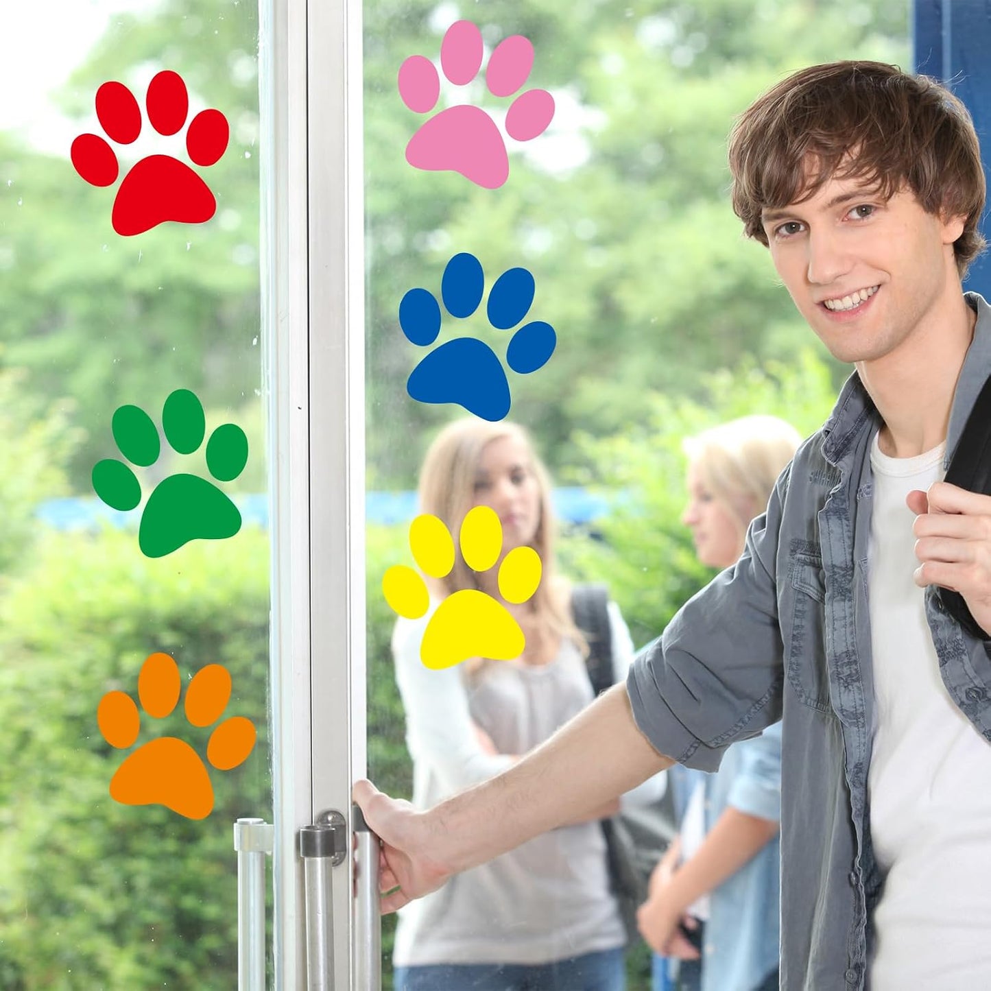 Paw Print Floor Decal 7.5" Large Pawprints Wall Cling Self Adhesive / Multi Color / Set of 30
