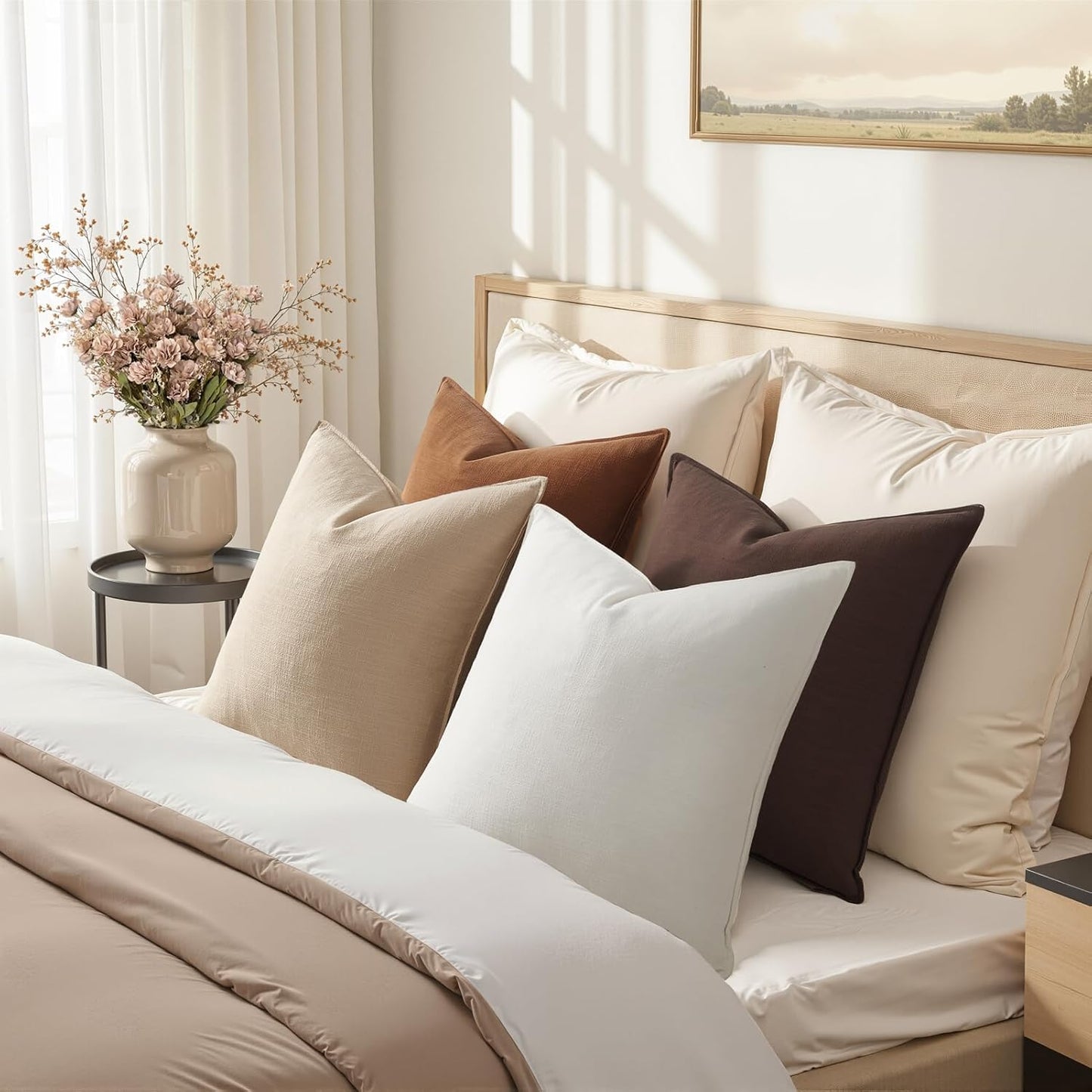 Brown Pillow Covers Decorative Solid Fall Linen Throw Pillow / Gold Brown / 18 x 18 / Set of 4