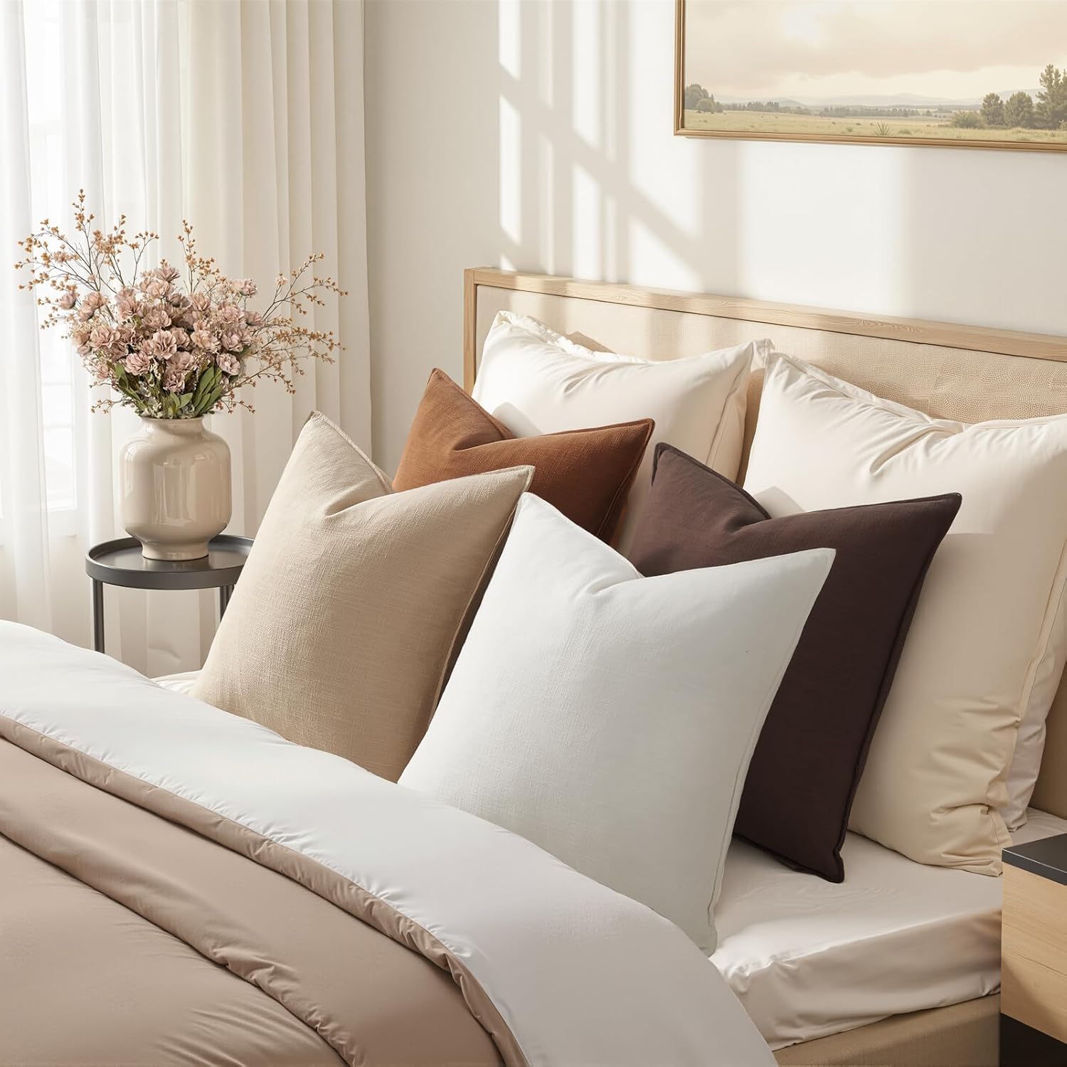 Brown Pillow Covers Decorative Solid Fall Linen Throw Pillow / Gold Brown / 18 x 18 / Set of 4